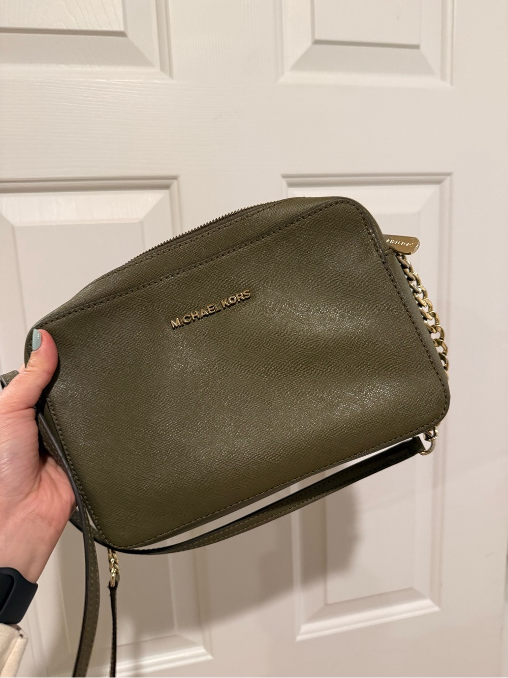 Michael Kors Olive Saffiano Crossbody with Gold Hardware